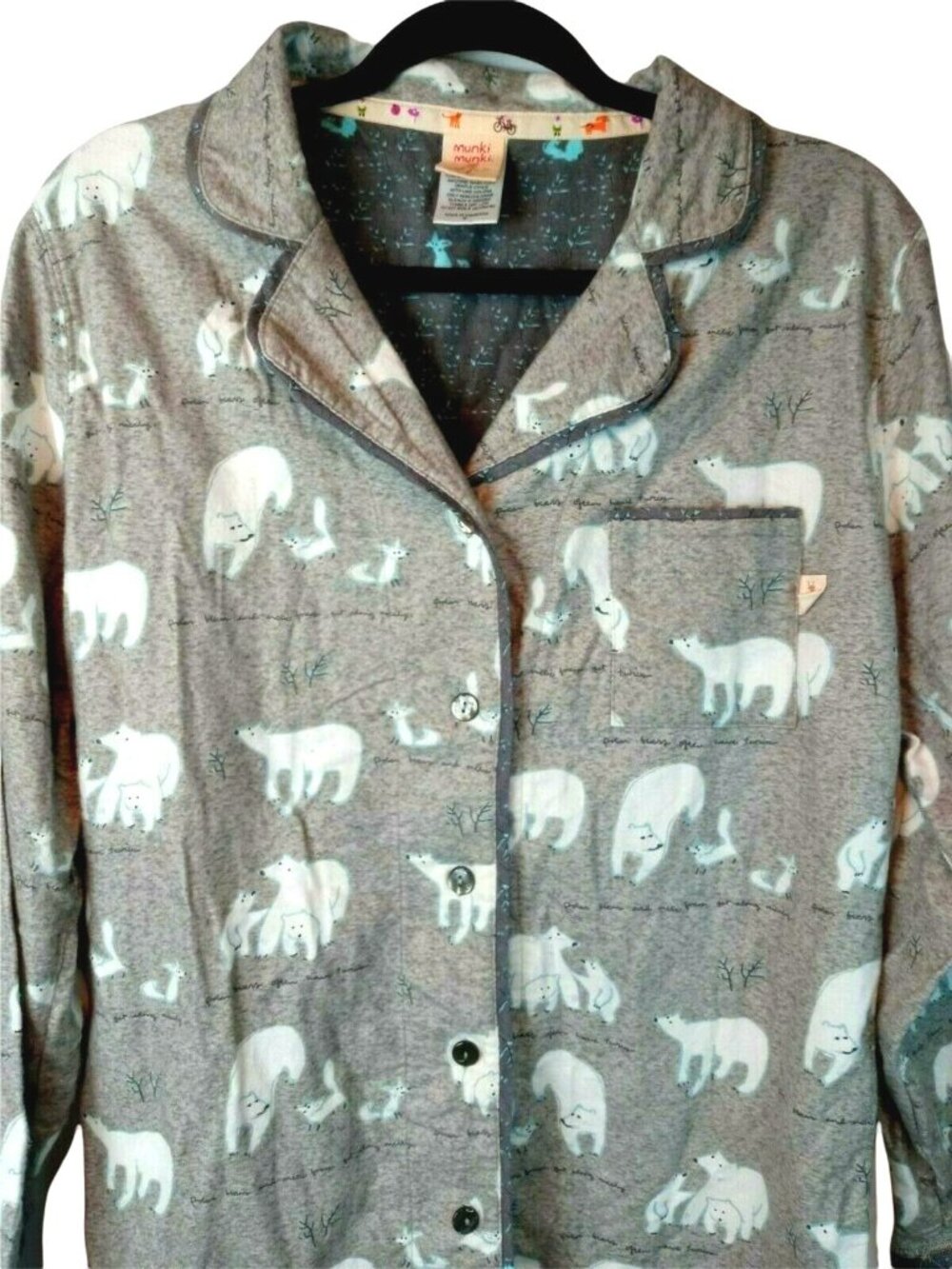 Munki Munki Pajama Shirt Top Polar Bear Medium Fleece Warm Sleepwear